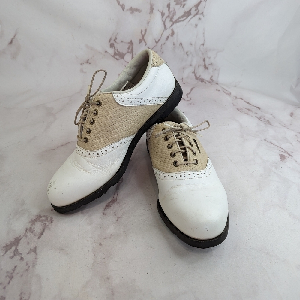 FootJoy Golf Shoes White Mens 12M Spikeless Brown Foot Joy Oxford 45446